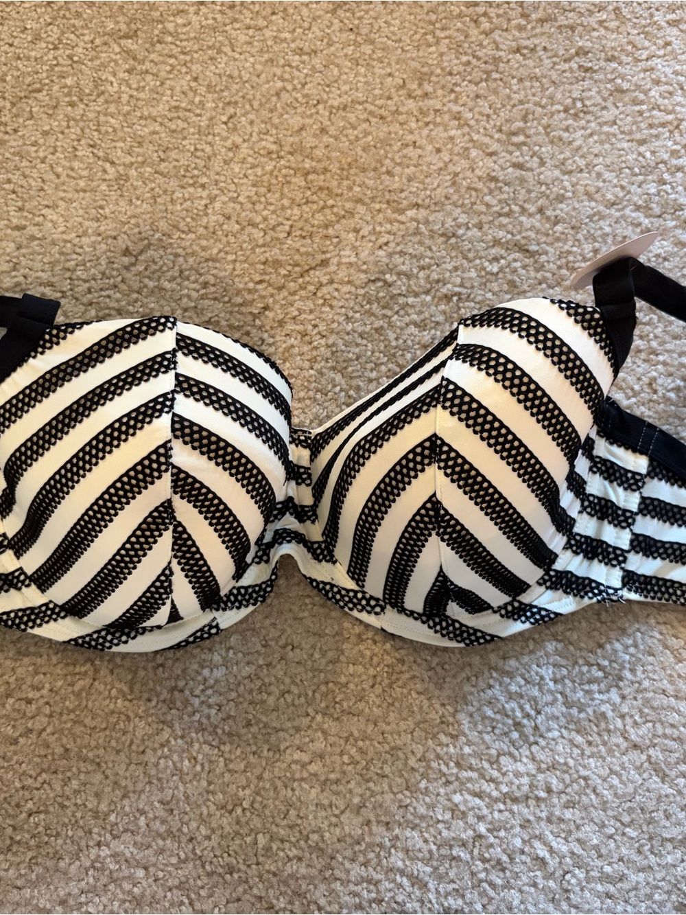 Black and White Striped Underwire Bikini Top - Women's Swim